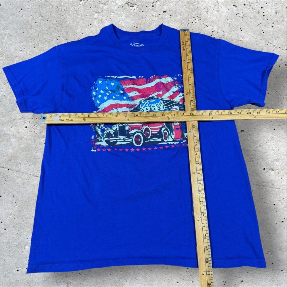 Fords Garage T Shirt Mens Large L Royal Blue US Flag Graphic Car Tee Classic - Picture 8 of 8